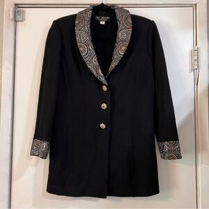 St. John Evening Jacket Blazer Long Line Bling Rhinestones Gold Black Silver 6